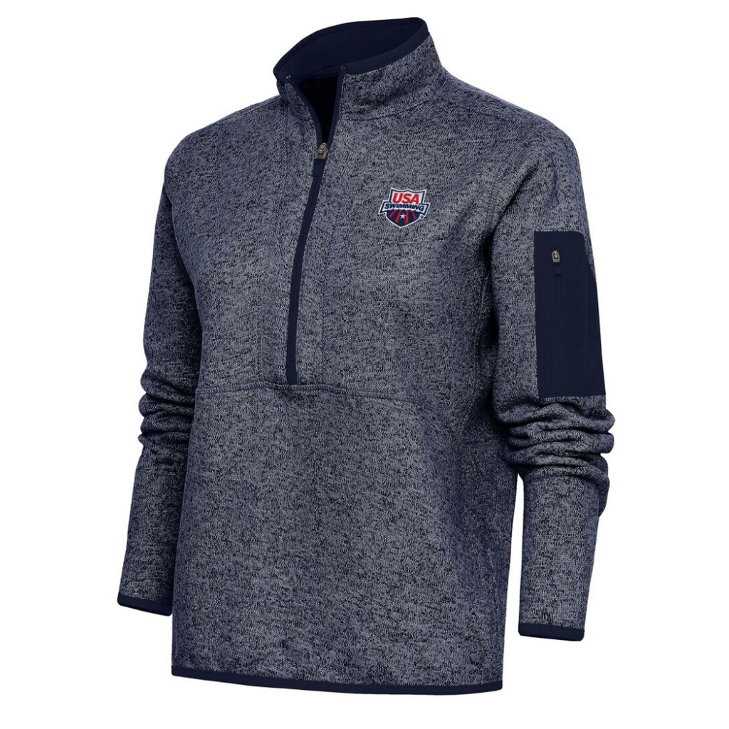 Represent your love for USA Swimming with the Antigua Heather Navy Fortune Half-Zip Pullover Jacket. This midweight sweater is perfect for cheering on Team USA, featuring heat-sealed graphics and a welded sleeve pocket for keeping small items secure. Whether you're cheering on Team USA at the next Olympics or just relaxing at home, this pullover will keep you comfortable and stylish.|https://fanshop.usaswimming.org/womens-antigua-heather-navy-usa-swimming-fortune-half-zip-pullover-jacket/p-357755745764502786+z-94-2932964633?_ref=p-SRP:m-GRID:i-r9c0:po-27|0|ftf3
