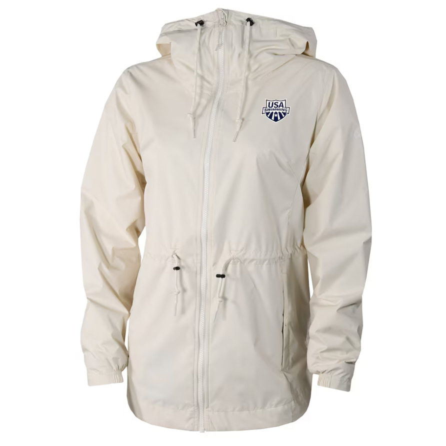 Stay dry as you show your support for USA Swimming with this Columbia Lily Park Full-Zip Rain Jacket. This wind- and water-resistant jacket is perfect for helping you stay comfortable in unpredictable weather. The longer length and adjustable features, like the drawcord hood and snap-closure pockets, will keep you protected from the elements while you cheer on USA Swimming.|https://fanshop.usaswimming.org/womens-columbia-white-usa-swimming-lily-park-full-zip-rain-jacket/p-241103684262424587+z-92-2614221573?_ref=p-GALP:m-GRID:i-r20c1:po-61|0|cal10
